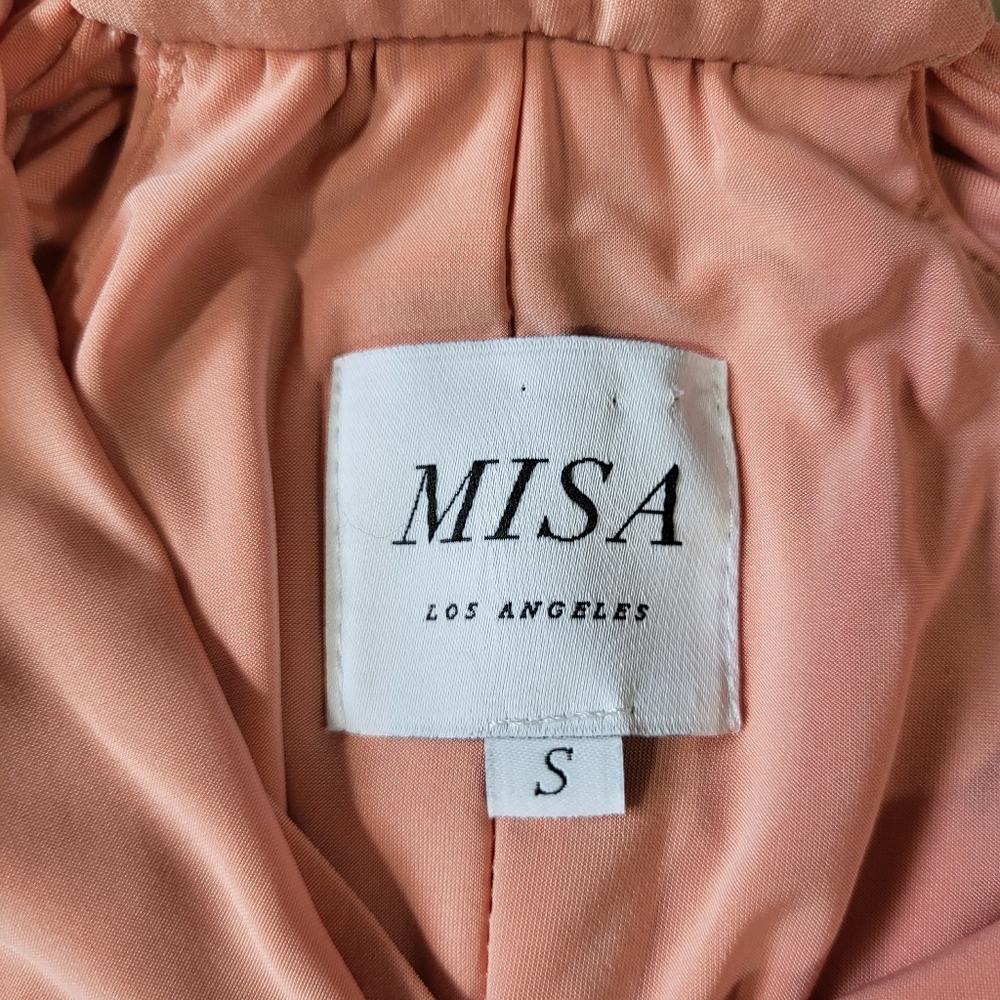 MISA Los Angeles Light Pink Domino Tie Front Midi Dress Size Small - Picture 7 of 16
